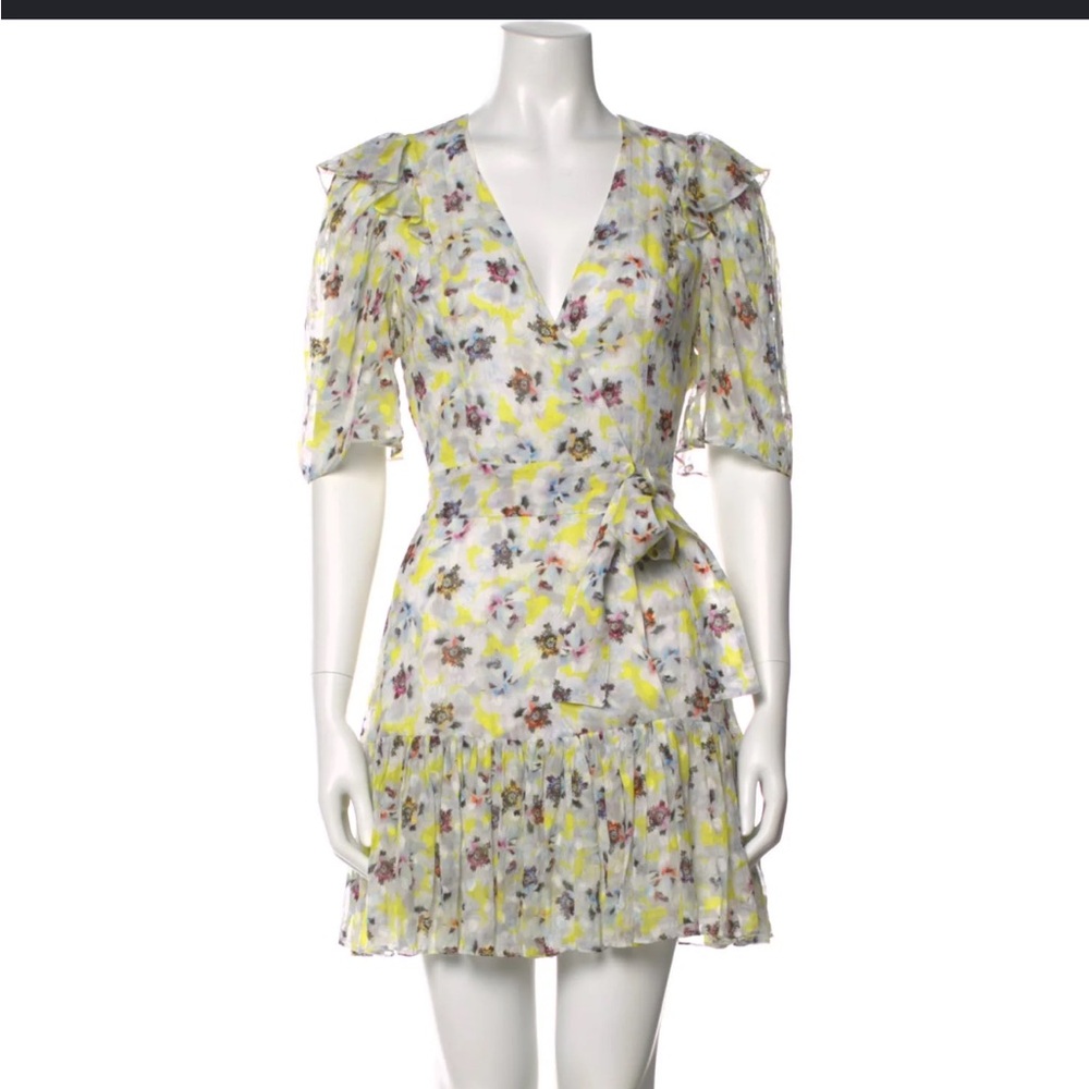 Tanya Taylor White Floral Wrap Mini Dress with Yellow Accents - Picture 2 of 3